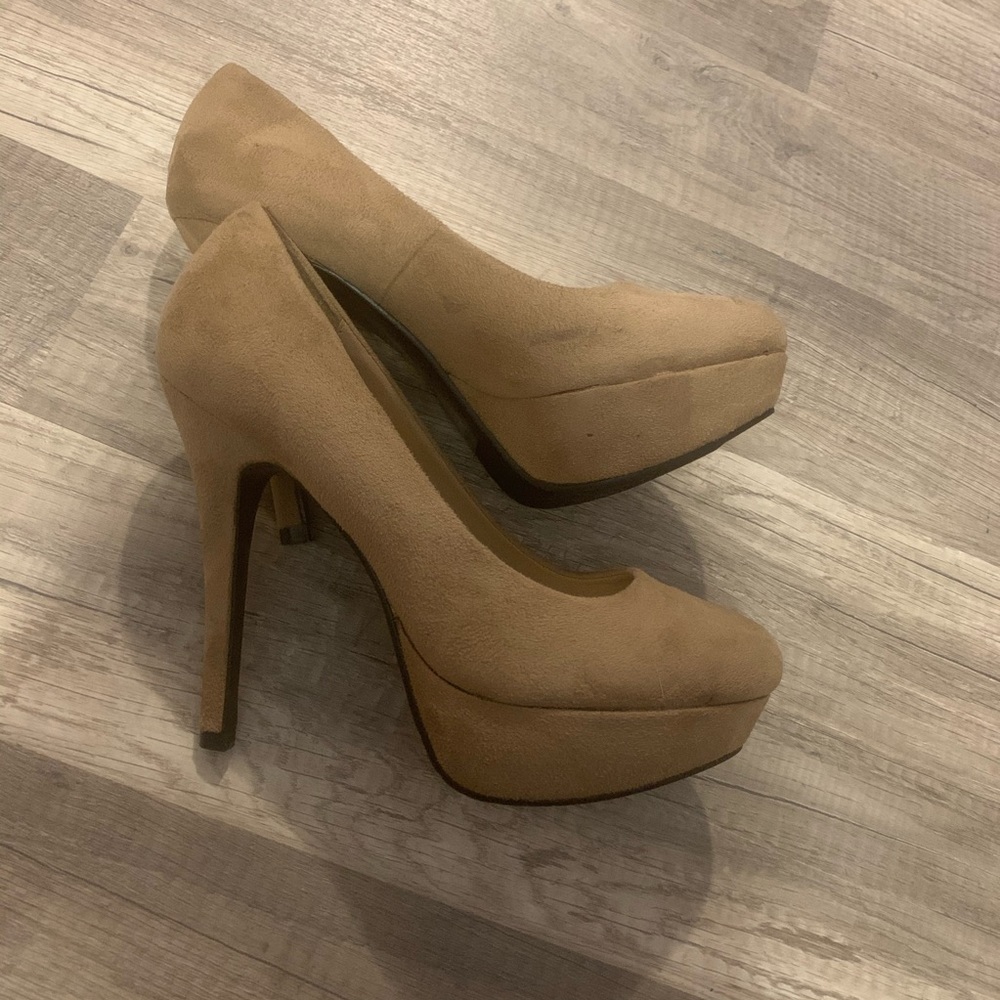 Faux Suede Camel Nude Heels